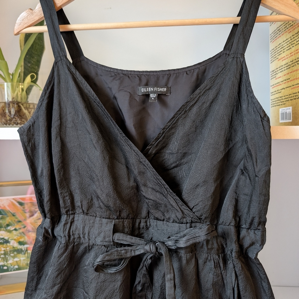 Eileen Fisher Women's Wrap Dress Midi Black Sz 4 Feminine Quiet Luxury Old Money - Picture 7 of 11